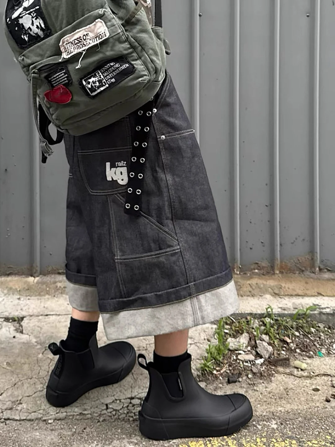 

Ailz Retro Original Denim Log Seven-Foot Knee-Long orts Heavy-Weight Loose Korean Sle Cotton Casual Men's orts