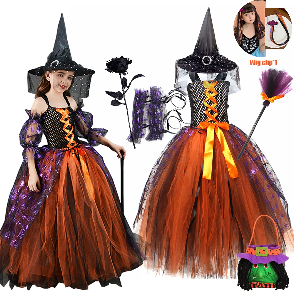 

Halloween Costume Girls Witch Dress Vampire Ghost Bride Dress Up Suit Kids Cosplay Carnival Party Outfits Pumpkin Cosplay 2-10Y