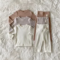 Baby Clothing Kids Casual Korean Style Solid Color Fashion Simple Home Wear Boys and Girls Spring and Autumn Two Piece Set