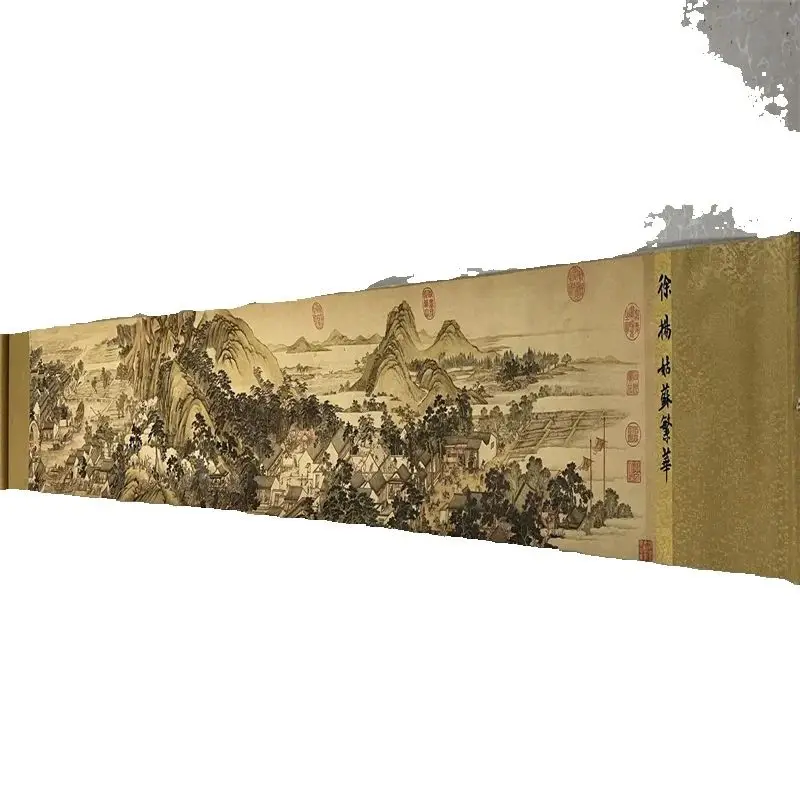 

China Old long Scroll Painting ,Xu Yang's watercolor painting of Suzhou's bustling scene collectibles