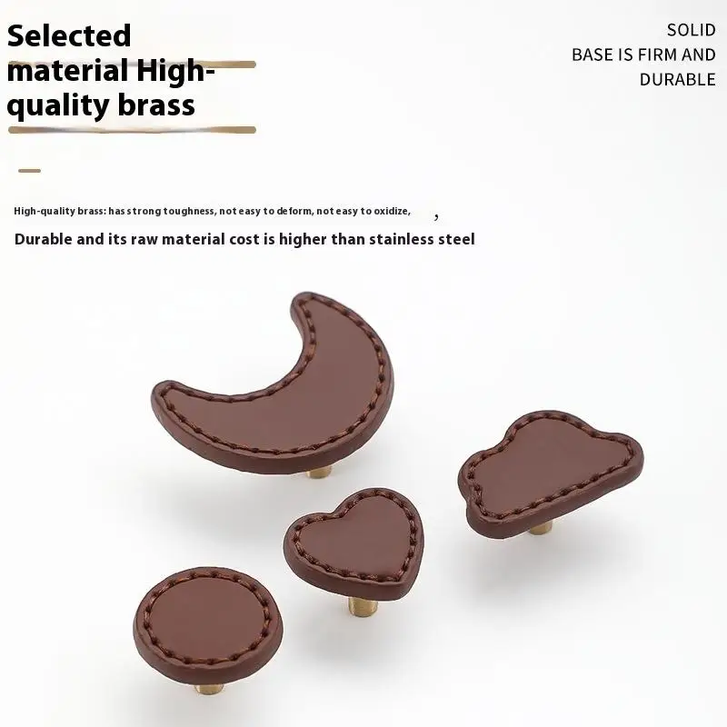 درج من الجلد الطبيعي الناعم يسحب مقبض ومقبض لخزانة غرفة الأطفال باب النحاس مقبض من الجلد خزائن بنية سحب #3