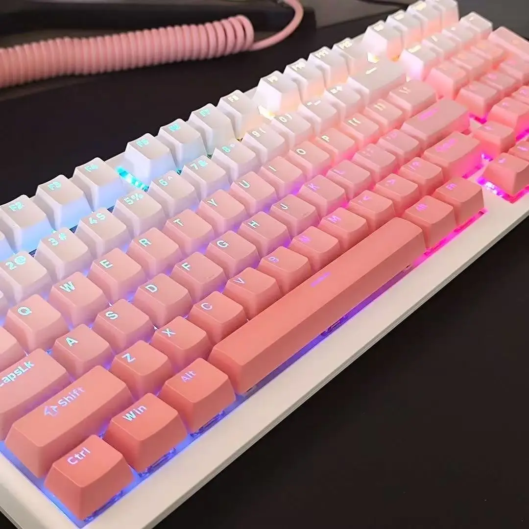 135 مفتاح متدرج وردي مزدوج النار PBT أغطية مفاتيح OEM الملف الشخصي RGB أغطية مفاتيح بإضاءة خلفية لمفاتيح Gateron Cherry MX لوحة المفاتيح الميكانيكية