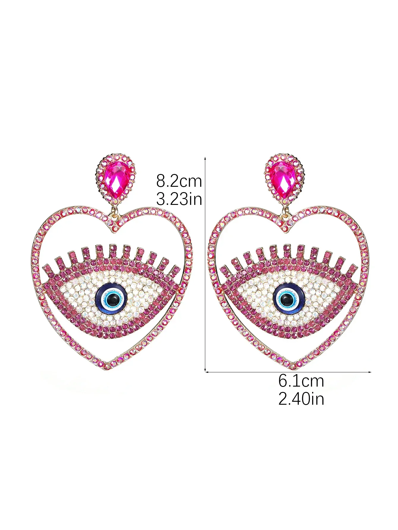 Design sense colorful full diamonds devil's eye heart earrings female personality exaggerated niche hundred match earrings