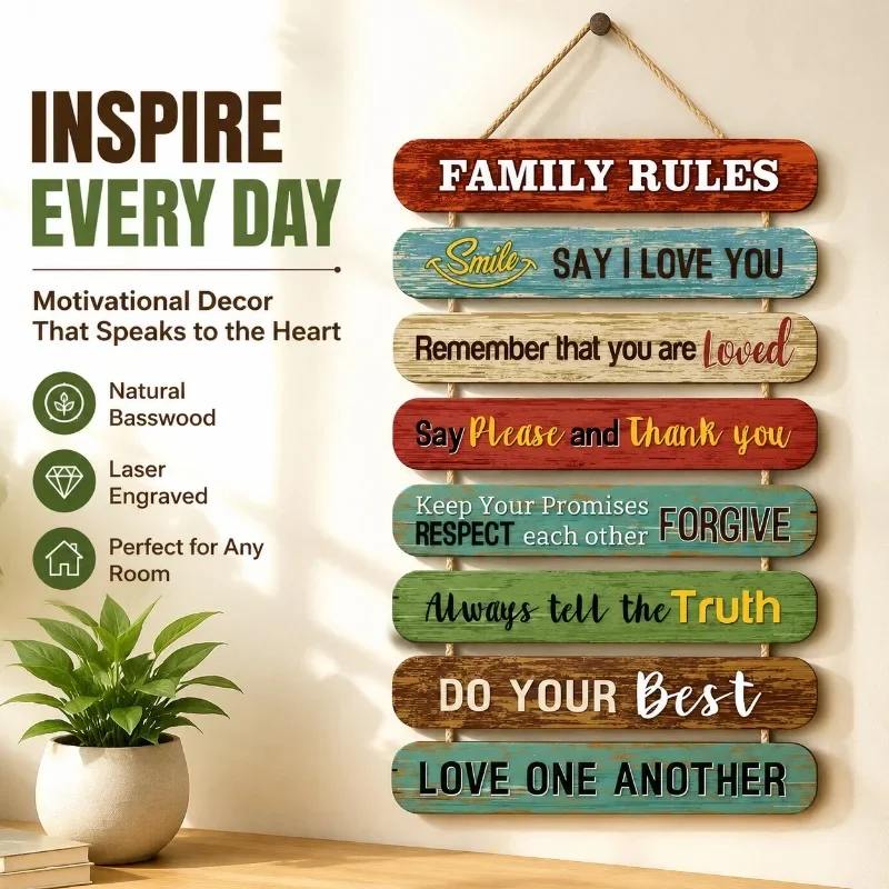 Laser-Engraved Basswood Plywood Hanging Door Sign Inspirational Quote Wall Decor with Jute Rope for Bedroom Study Office