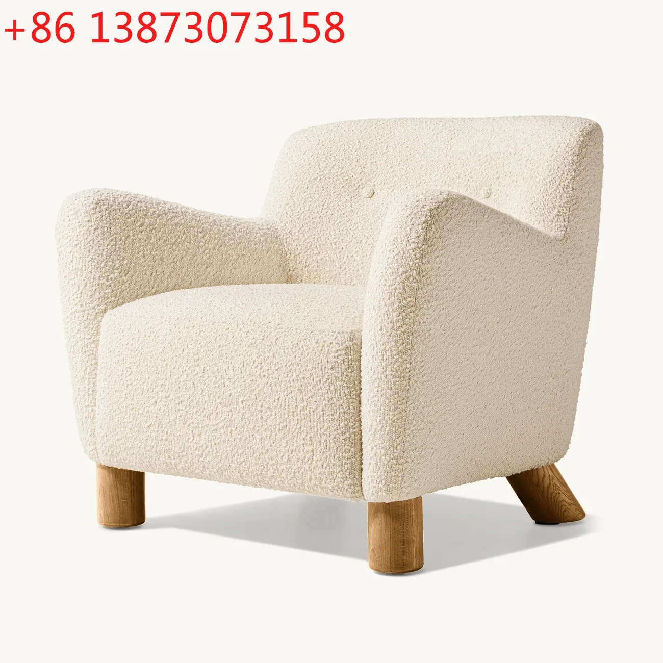

French medieval cream style fabric leisure chair Nordic Internet celebrity designer lamb wool sofa chair Balcony single chair RH