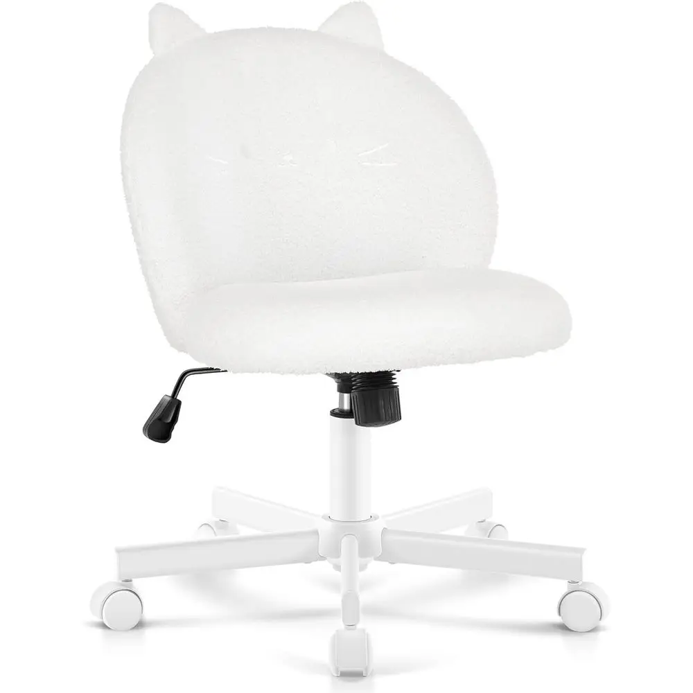 

Vanity Chair with Cat Back,ArmlDesk Chair Cute Small Oice Chair,Teddy abric Computer Chair with Adjustable Height,120°ing,Rollin