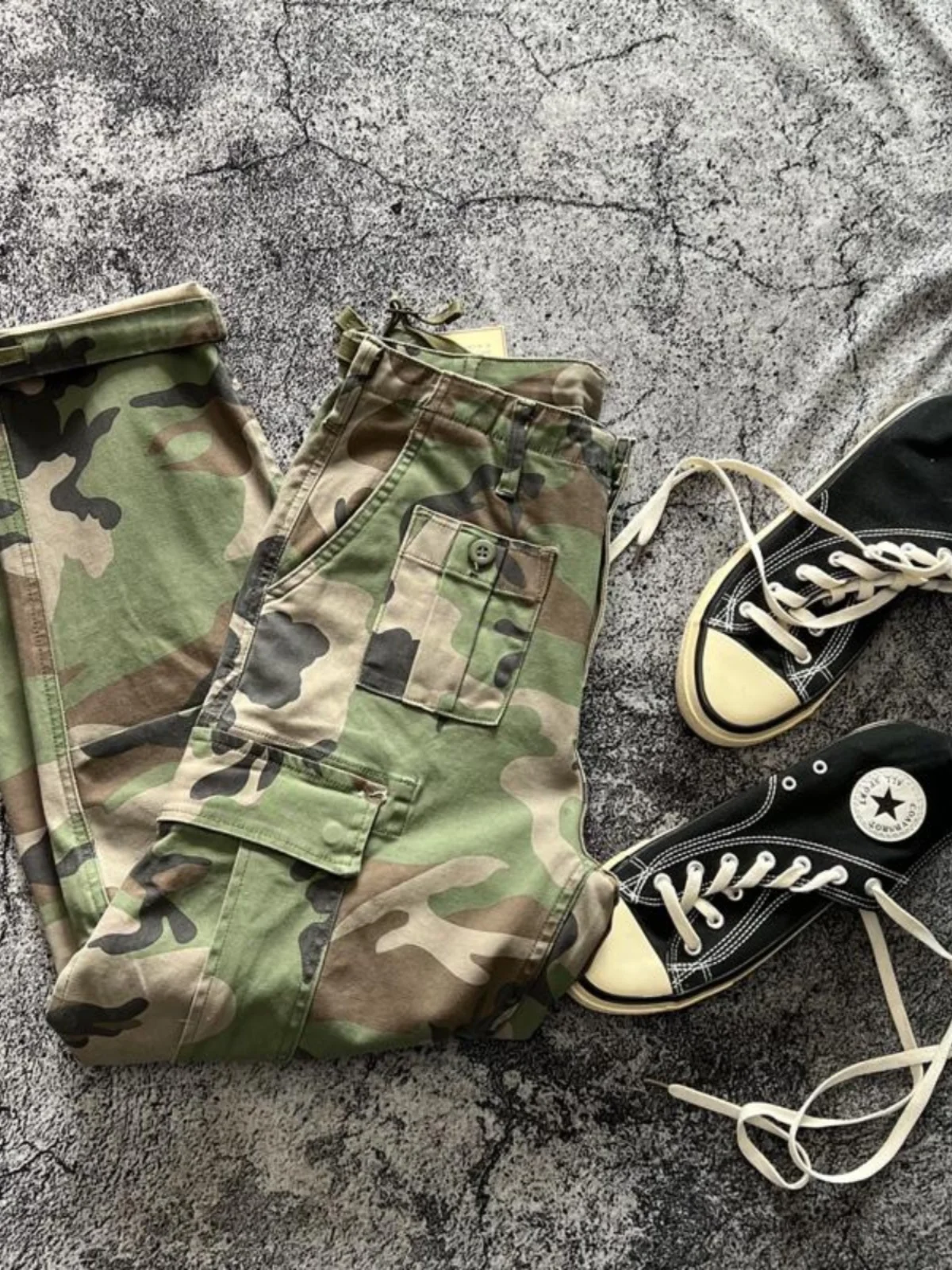 Amekaji American Retro Military Cargo Pants - Stretch Green Camo