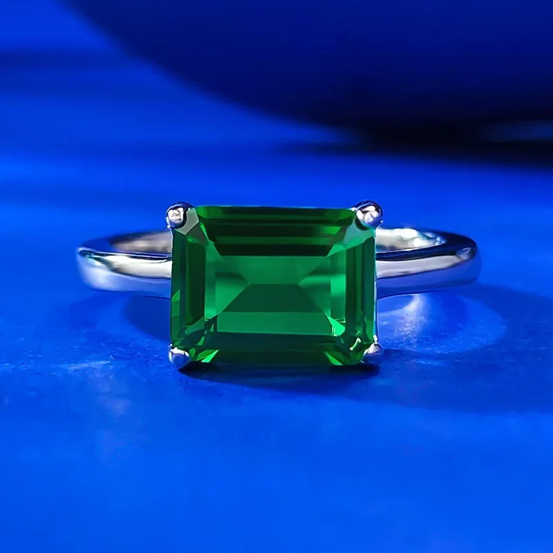 Live Broadcast 925 Silver Minimalist Style Emerald 7 * 9mm Rectangular Pagoda Ring for Women in Europe and America Cross-border