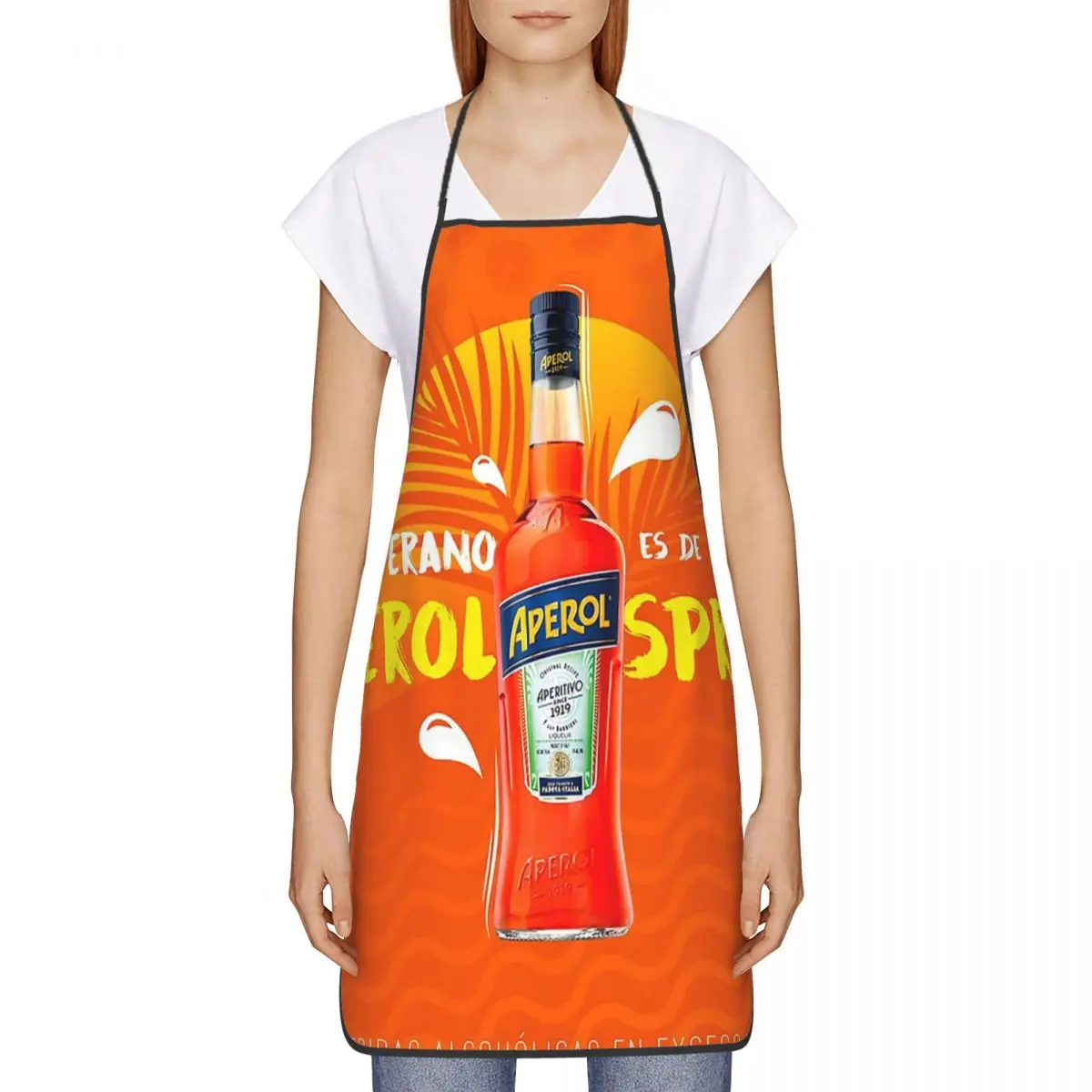 Sunset Cocktail Aperol Spritz Apron Chef Cooking Cuisine Tablier Waterproof Bib Kitchen Cleaning Aprons for Women Men Painting