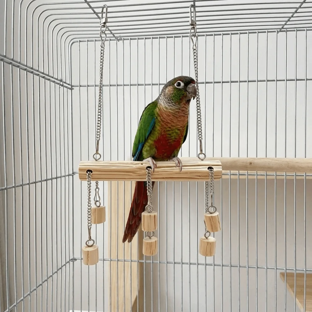 Bite Resistant Parrot Wooden Swing Suspension Bridges Non-slip Parrot Play Stand Toy Sliding Chain Bird Cage Gnawing Toys