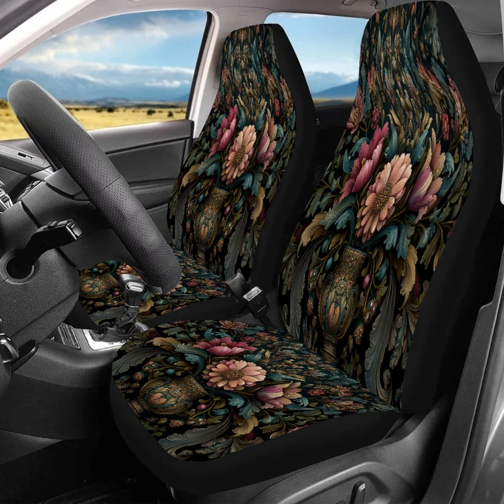 

2pcs-Baroque Floral Elegance, Print Car Seat Covers For Women And Men, Universal Auto Front Seats Protector Fits For Car, SUV Se