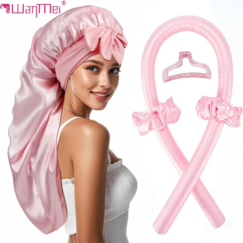 

2 шт., бигуди без нагрева, большие размеры, атласный комплект для сна, ночные ленивые кудри, инструменты для укладки без нагрева для женщин