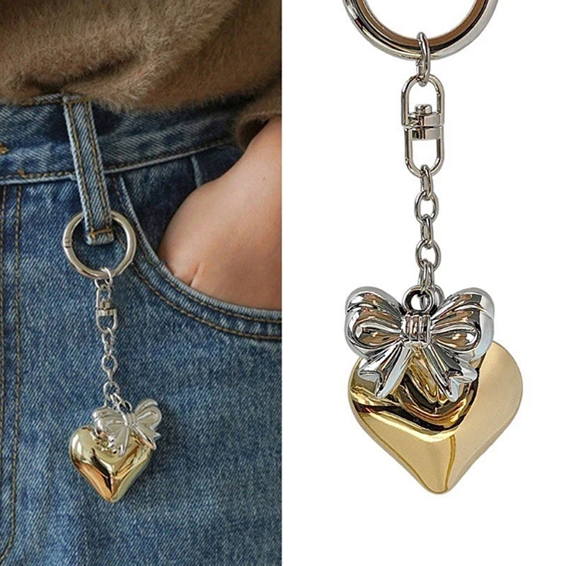 Vintage Love Heart ikatan simpul Keychain Y2K busur Keyring mobil gantungan kunci mobil tas anak perempuan liontin Earphone Case gantung dekorasi