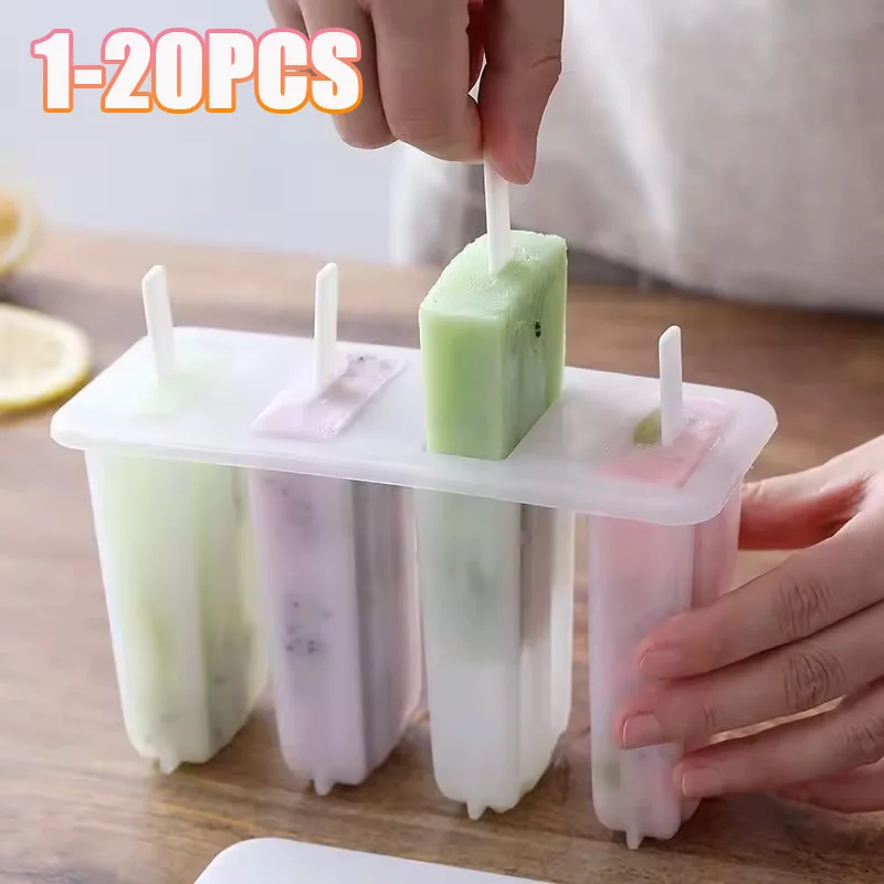 1-20 piezas moldes para helado, juego de 4 moldes para paletas, bandeja para hielo para paletas, helado reutilizable con cubierta de palo, molde para hielo, accesorios de cocina