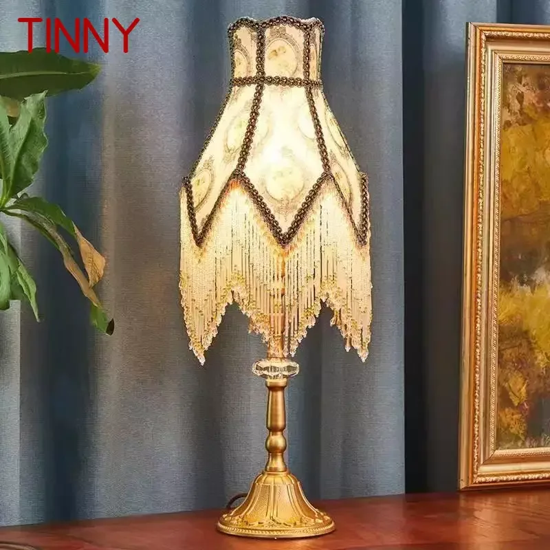 

TINNY French Tassels Table Lamp American Retro Living Room Bedroom Villa European Pastoral Creative Desk Light