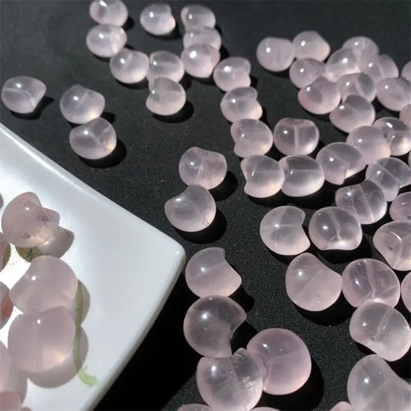 1PCS Natural Rose Quartz Moon Pendant Crystals Healing Reiki Jewelry Making Crafts Home Room Decoration Ornament  12.5X13.8X9MM