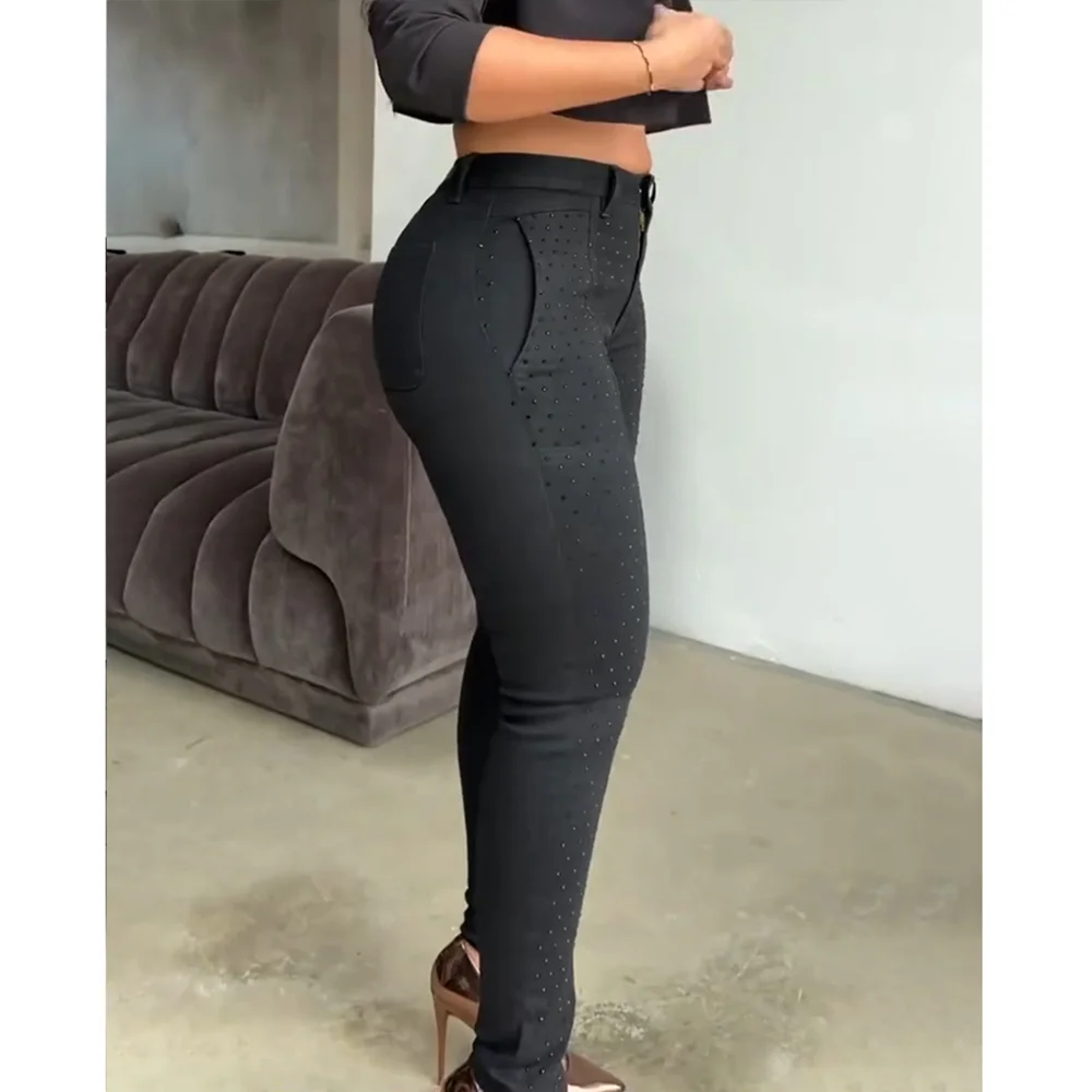 Women's Rhinestones Skinny Jeans High Waist Stretch Denim Pants Sequins Slim Fit Jeans Trendy Casual Trousers with Bling