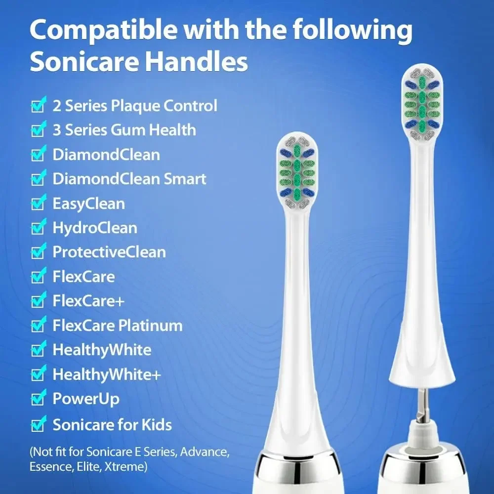 8pcs Replacement Brush Heads Compatible with Philips SoniCare Electric Toothbrushes Handle With Caps