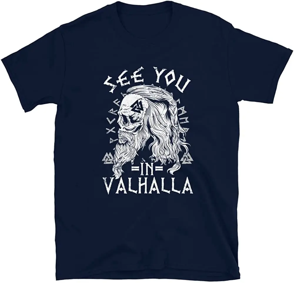 See You In Valhalla Valknut Viking Clothes,Nordic Viking Norse Mythology Tshirt Men\'s 100% Cotton Casual Tshirts Loose Top S-3XL