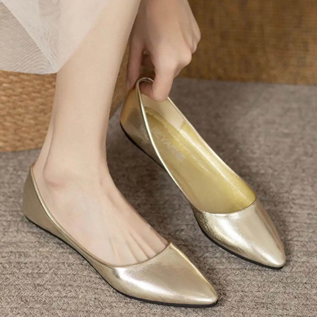 Woman Flats Pointed Toe Moccasins Shoes for Women Silver Slip-on Beau Today Lastest Casual Chic Point Offer Cheap Clearance Shoe