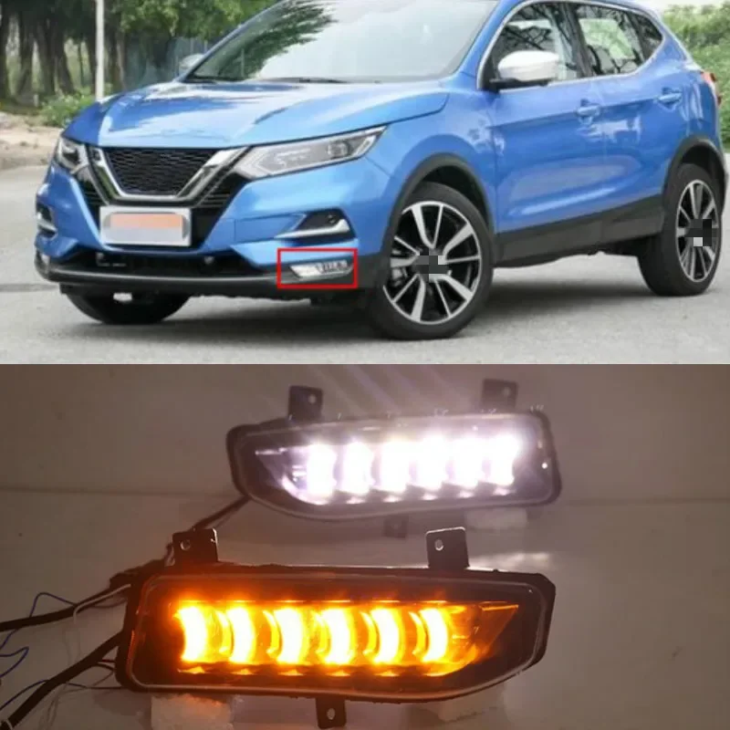 1Pair For Nissan Qashqai 2019 2020 LED Daytime Running Light Dynamic Turn Yellow Signal Car DRL 12V LED Fog Lamp