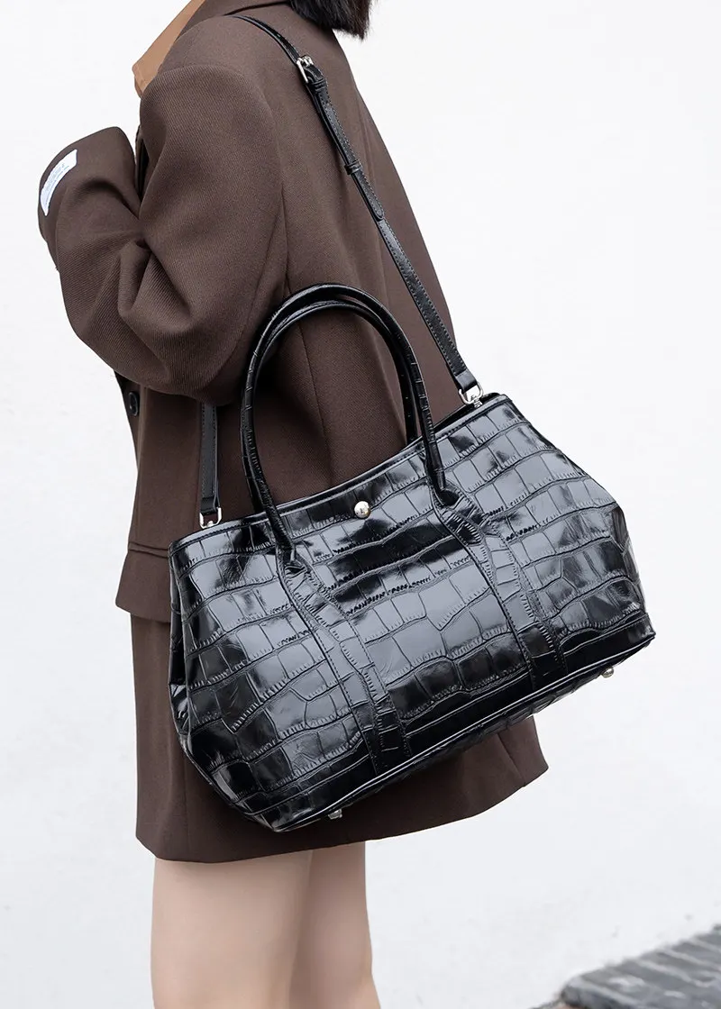 Bolso de mano Aidrani para mujer con estampado de piel de cocodrilo, bolso de cuero de vaca genuino con asa superior, bolso de diseño para llevar al hombro, ideal para el trabajo, la oficina, fiestas y el uso diario.