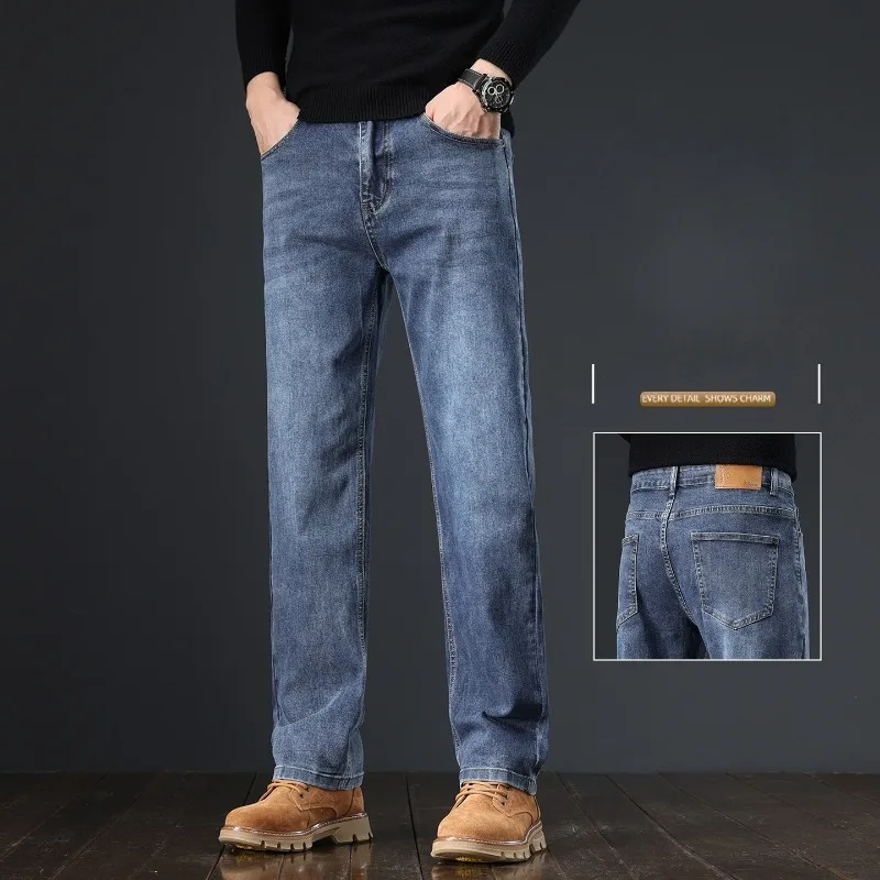 

Джинсы мужские весенне-осенние новые обычные брюки модные деловые свободные прямые винтажные брендовые классические джинсовые брюки