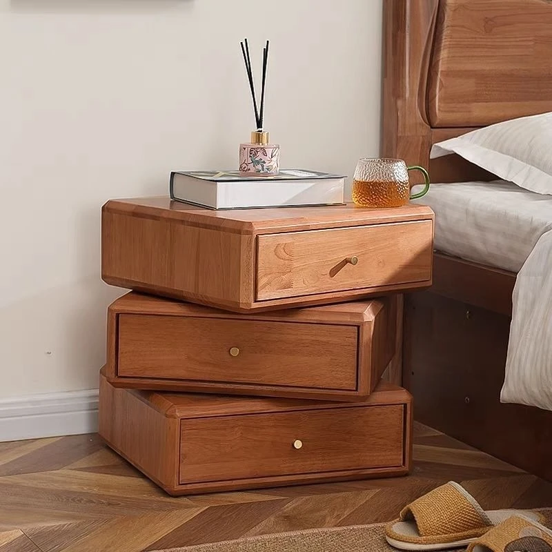 Rotating bedside table Solid wood bedside table Simple modern multi-functional storage