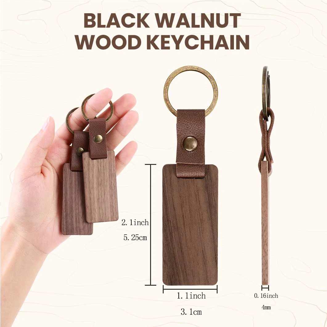 Leather Wood Keychain Blank with Leather Strap,Unfinished Wooden Keychains for Laser Engraving,DIY Various Key Tag Crafts Gift