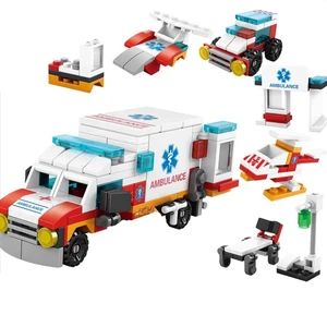 6in1 Mobil Pengawal Ambulans BARU Helikopter Paramedis Dokter Truk Pemuat Mini Model Klasik Set Blok Bangunan Kota Mainan Batu Bata 8 truk semi lego penjualan terbaik - №