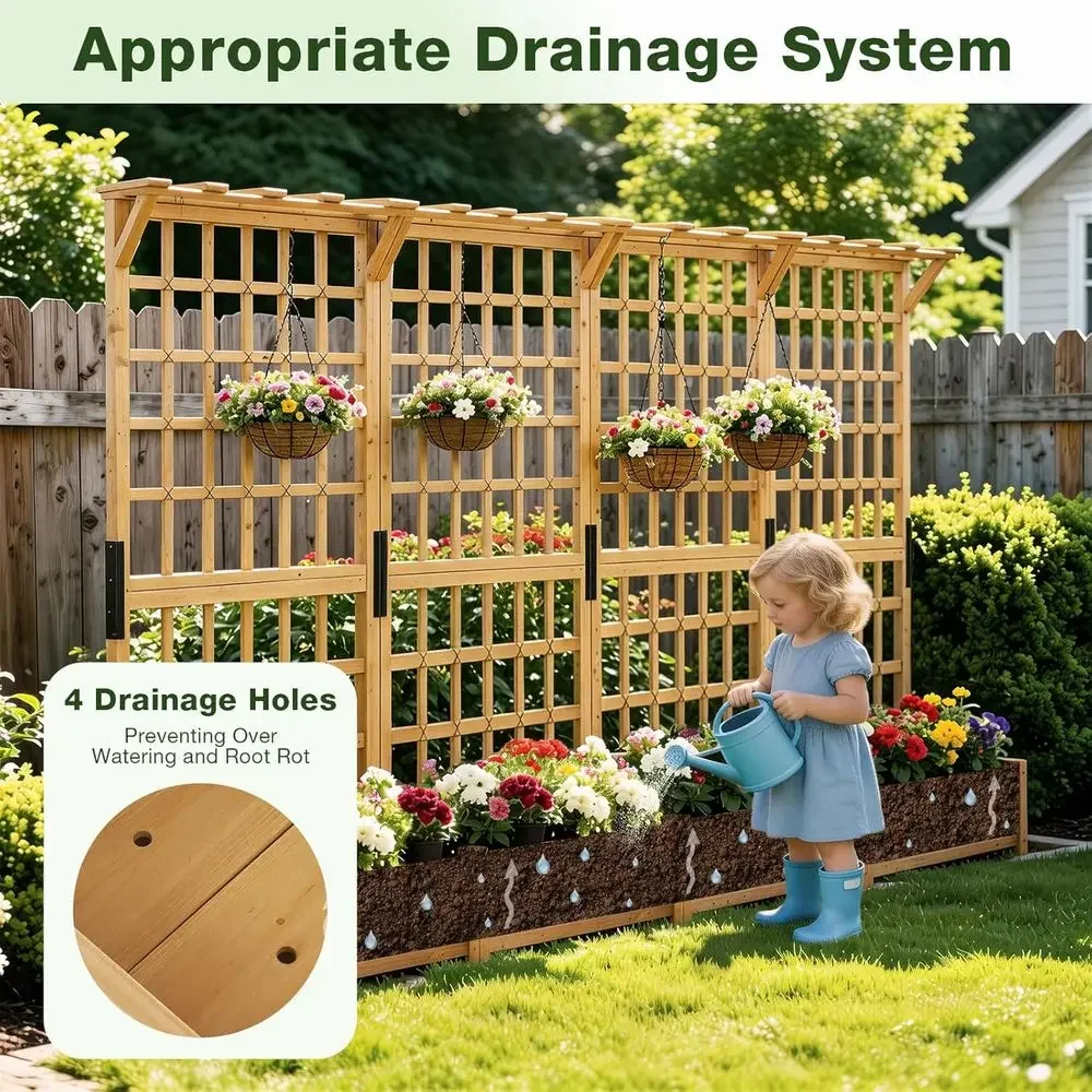 72 Elevated Garden Bed with Trellis, Wooden Planter for Hanging and Climbing Plants (2-Pack)