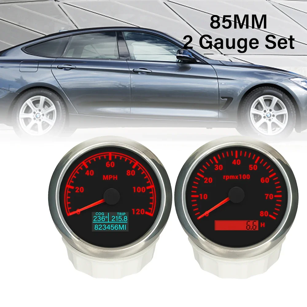 

ELING 85mm GPS Speedometer 0-60MPH 80mph 160MPH +Tachometer 7KRPM 0-8000RPM with 7 Colors Backlight for Car Boat Yacht Universal