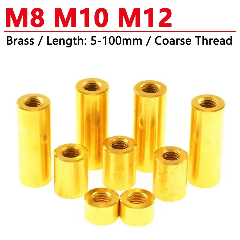 

1/5pc M8 M10 M12 Round Brass Standoff Spacer Stud Spacing Screw Thumb Nut Female Thread Double Pass Hollow Pillar Length 5-100mm