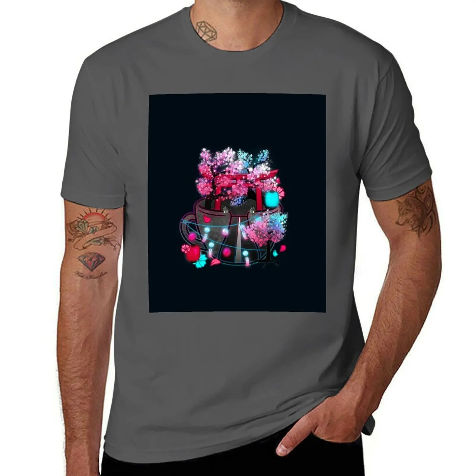 

Cyberpunk Sakura Teacup T-Shirt anime tshirt t shirts with prints men t shirt cotton 100% T-Shirt