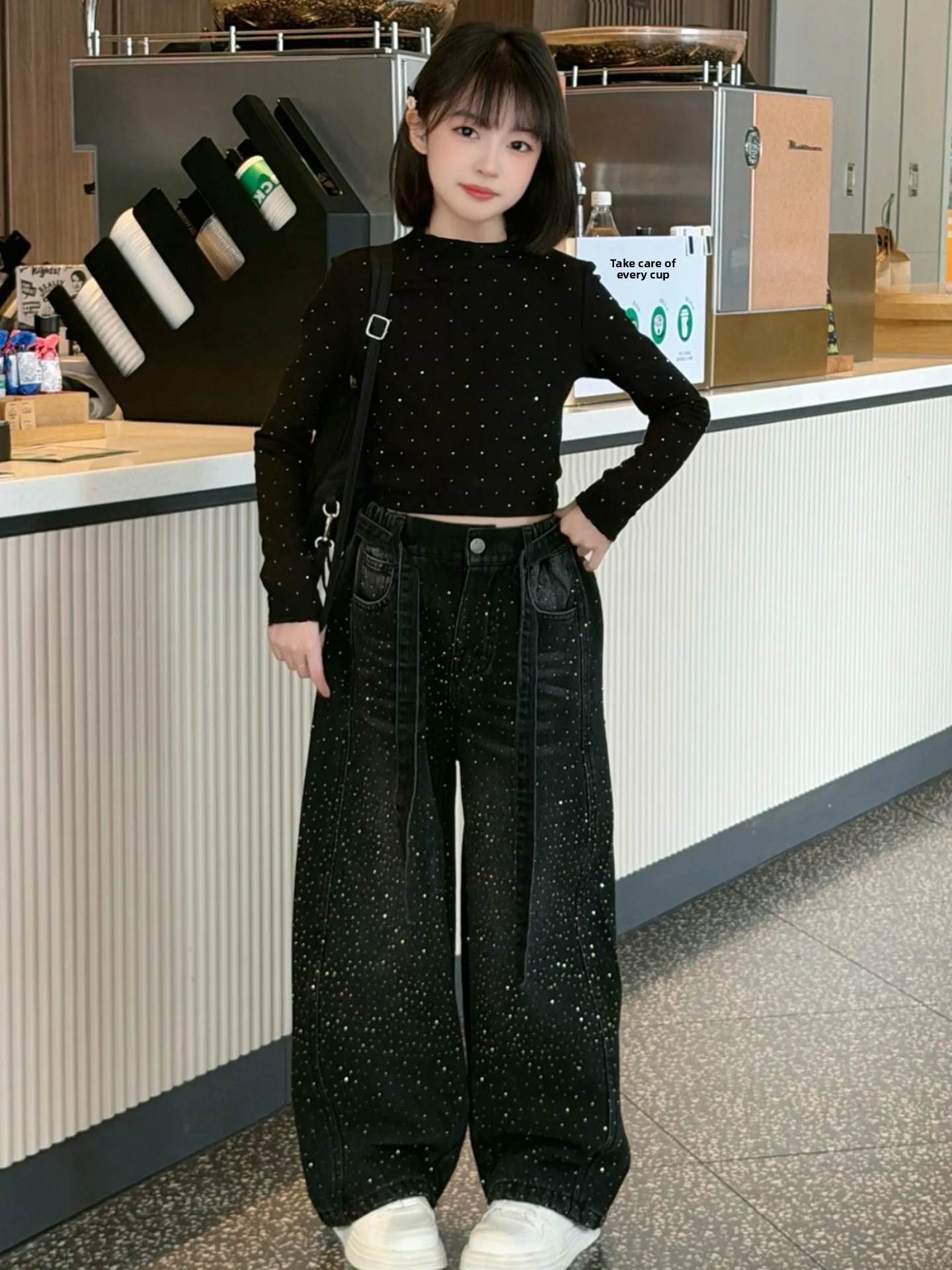 

Thiened Fce Children's Faion Set Autumn Winter Two-Piece Suit Korean Sle Girls Long Sve round Ne Cotton Casual ...