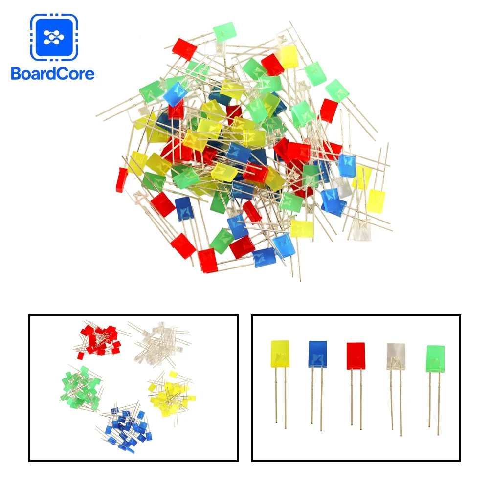 

2x5x7mm Square LED Diode Assortment Kit 100pcs (5 Colors: Red/Yellow/Blue/Green/White)2*5*7mm 20ma Light-emitting Diode for DIY
