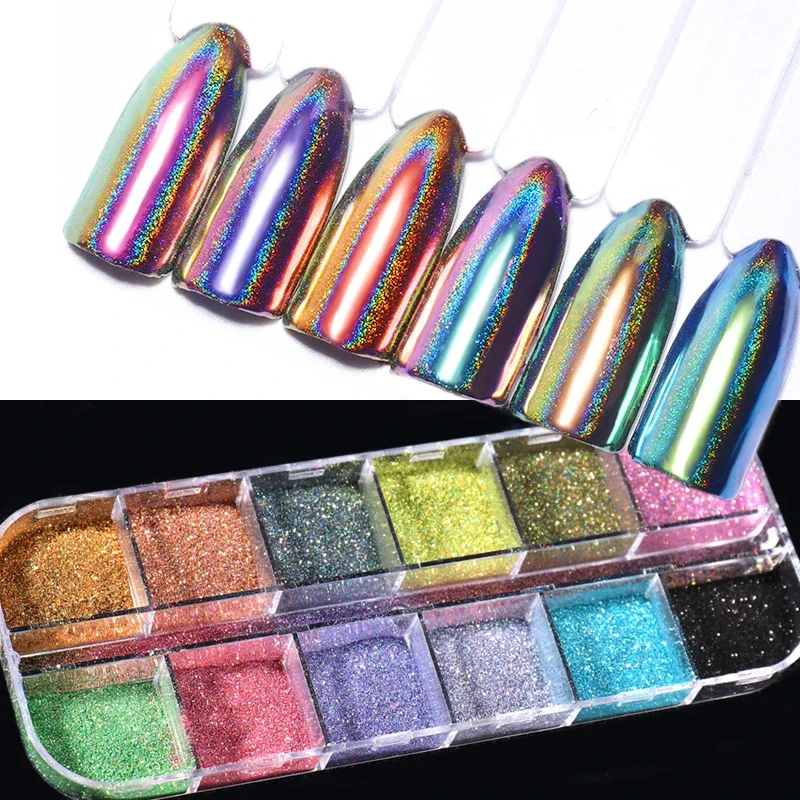 12 Colors Chameleon Mirror Nail Glitters Powder Holographic Sequins Laser Paillette Flakes for UV Gel Polish Decoration