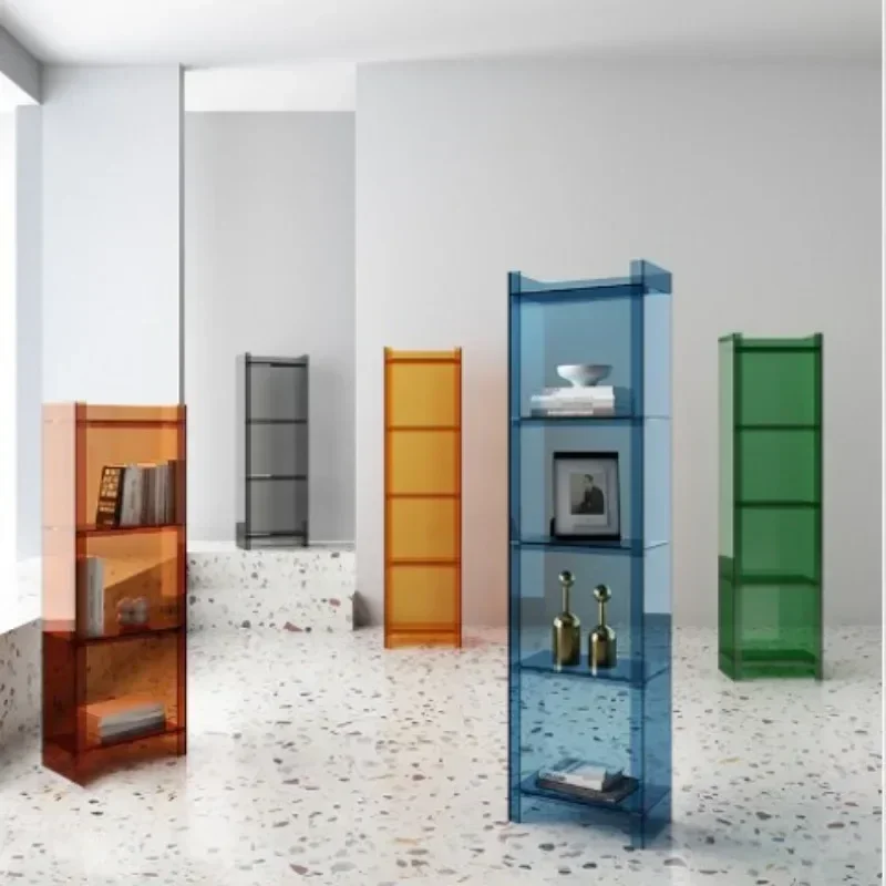 

Rainbow Shadow Light Luxury Small Bookshelf Balcony Narrow Cabinet Against Wall Storage Cabinet Floor Standing Shelf Handbook