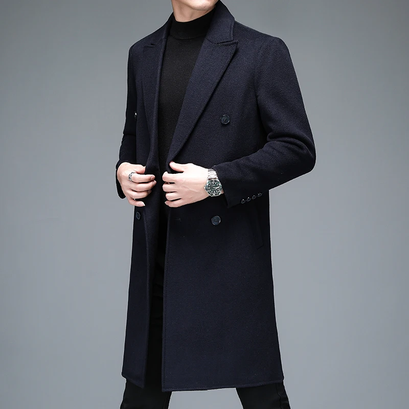 Men's Cashmere Coat Soft Warm Fabric for Winter Grey Navy Black Double-Breasted Tailored Fit Overcoat Business Casual Outfit New