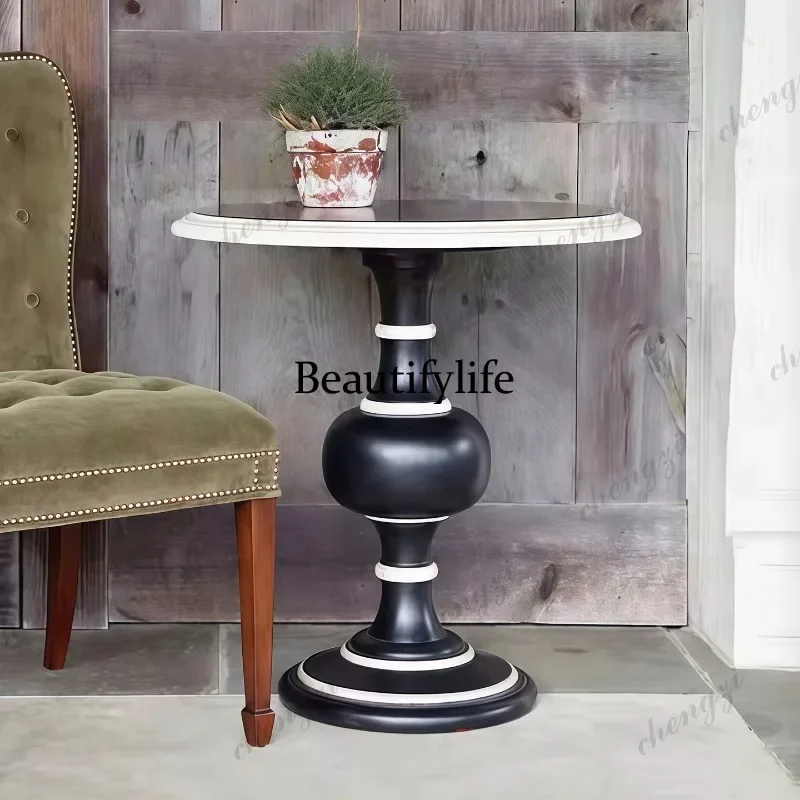 MM02 American carved solid wood edge few small tea table B & B cafe round dining table
