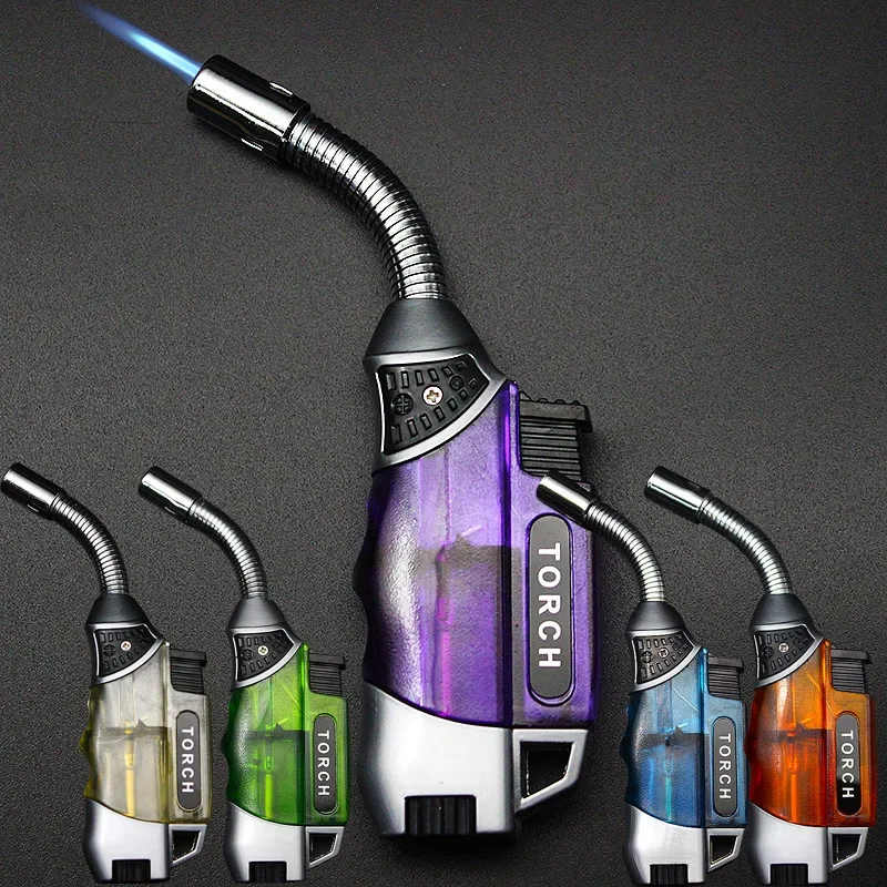 

Outdoor Multi-use Elbow Pipe Metal Windproof Butane Gas Lighter Transparent Body Large Firepower Welding Torch Lighter Mens Gift