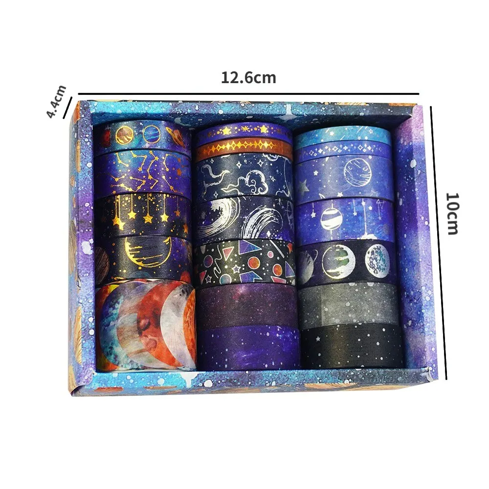 Starry Sky Themed Washi Tape Set with 19 Rolls for Decorative Journaling and DIY Crafts