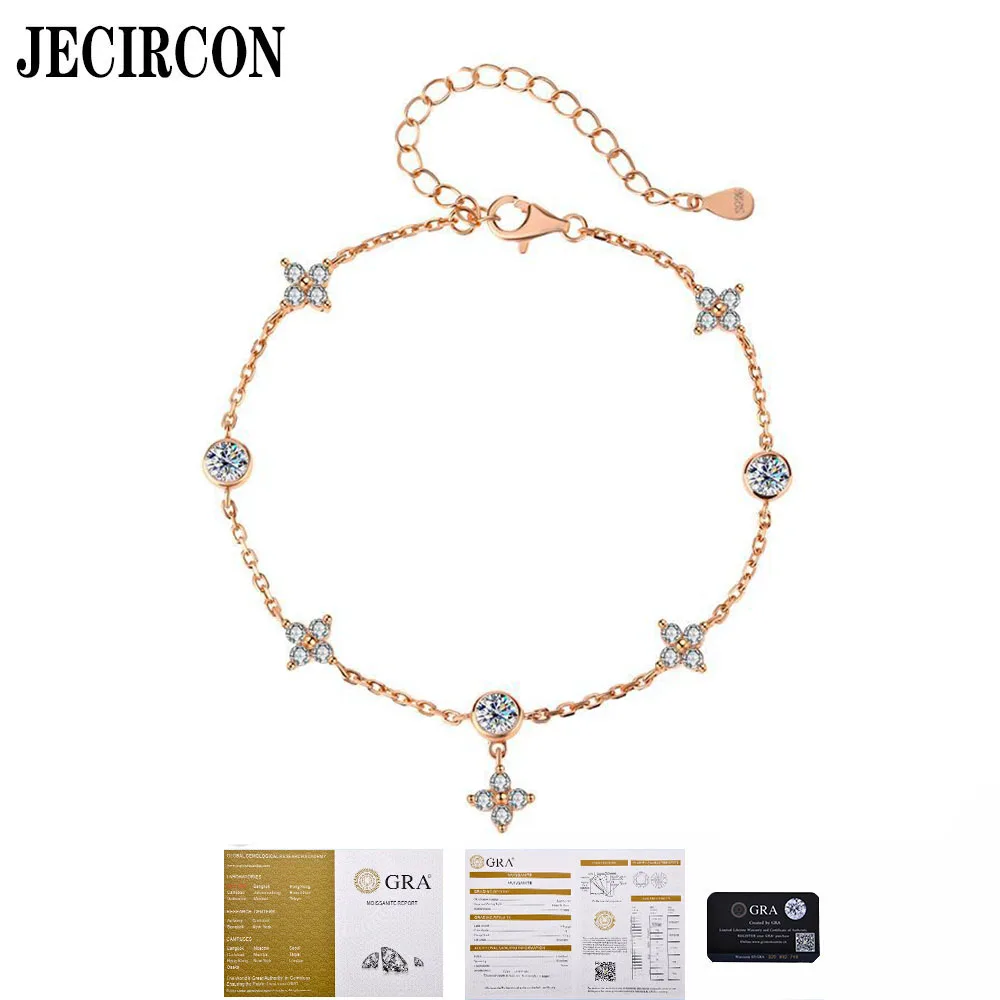 

JECIRCON 925 Sterling Silver Moissanite 4 Small Flower Gypsophila Bracelet for Women Simple Niche Design High-end Flower Jewelry