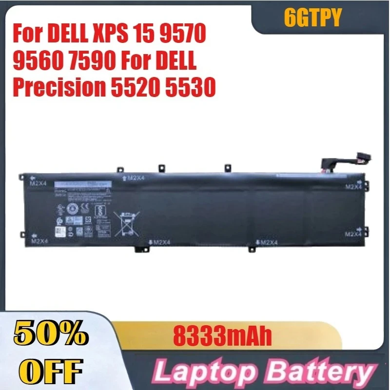 

8333mAh 6GTPY H5H20 Laptop Battery For DELL XPS 15 9570 9560 7590 For DELL Precision 5520 5530 Series Notebook 11.4V 97WH