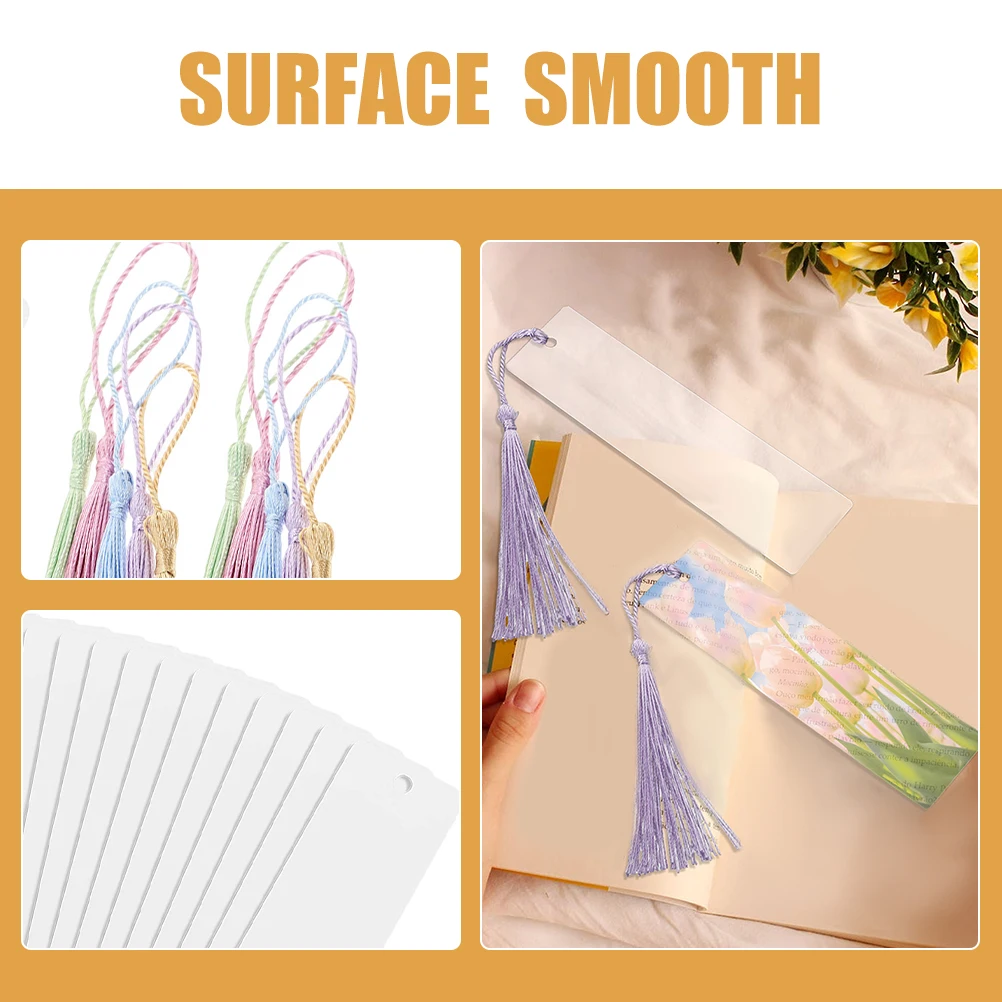 

15 Sets Acrylic Bookmarks Blank DIY Student Reading Page Markers Colorful Tassels Plastic Pendant