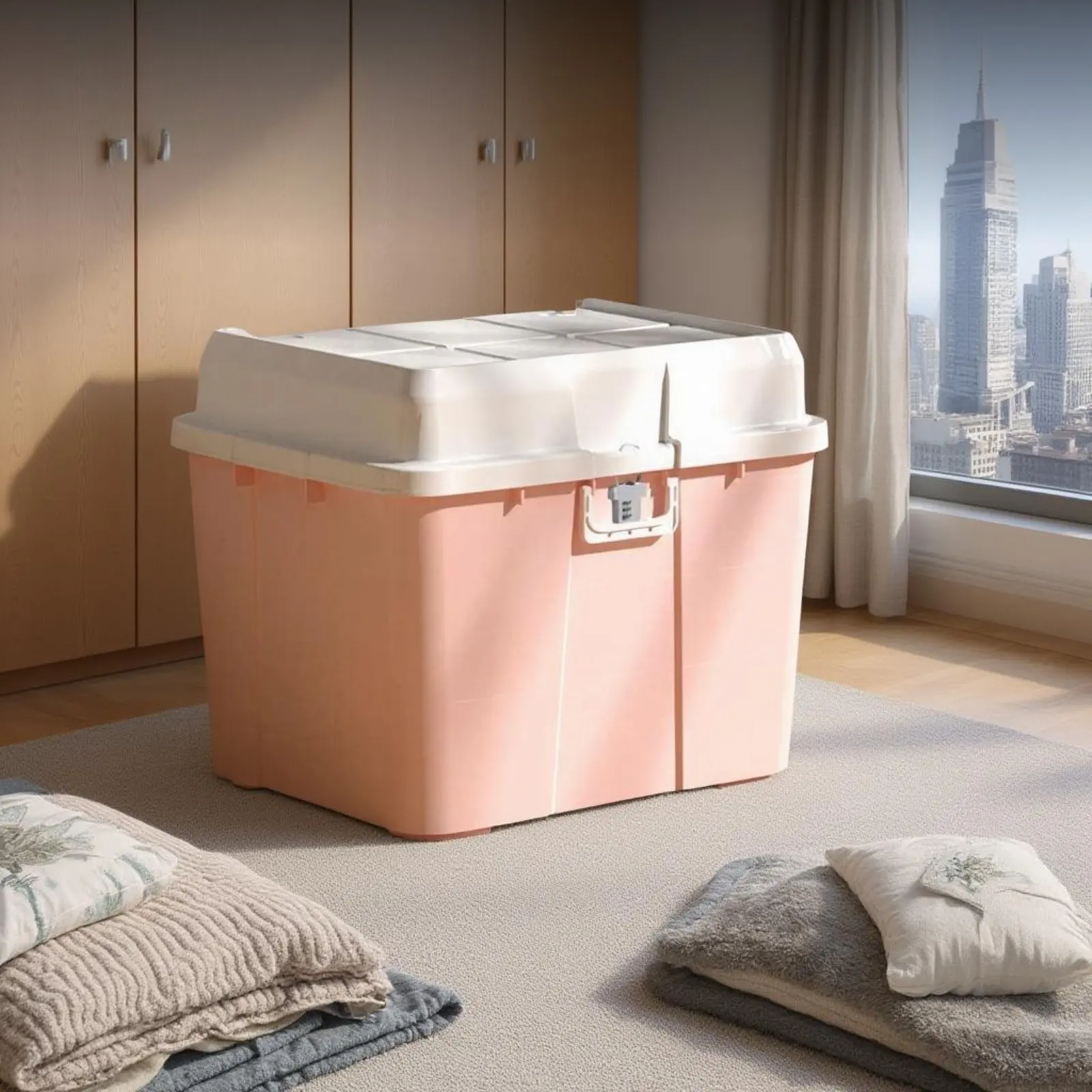stackable-plastic-storage-box-with-lock-casters-organizer