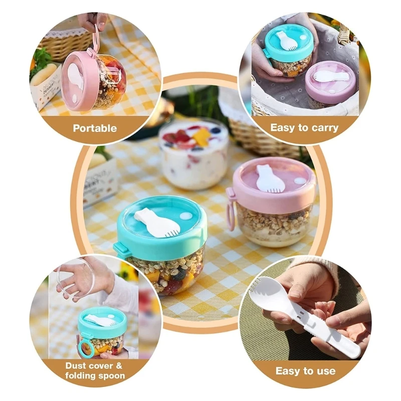 2Pcs Overnight Oat Containers with Lids and Spoons Large Capacity Airtight Jars Dropshipping