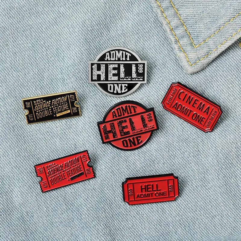 Tickets Enamel Pins Cinema Hell Admit One Badges Custom Brooches Bag Clothes Lapel Pin Punk Black Red Jewelry Gift 9 styles Film