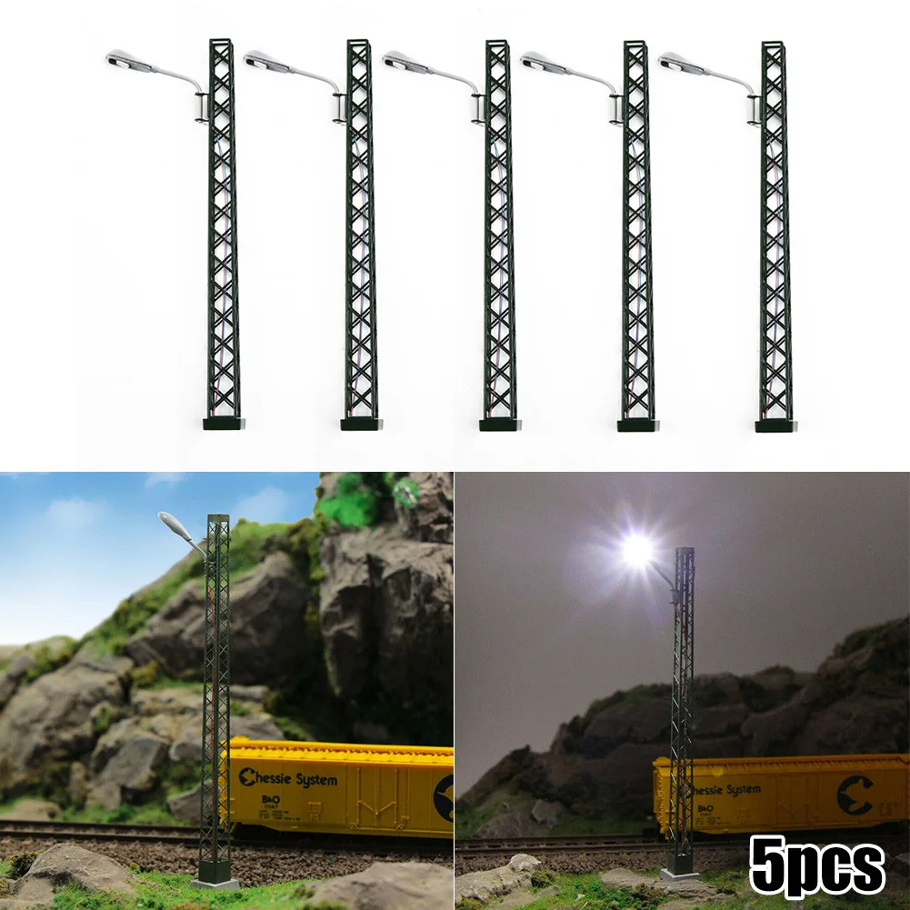 Luz LED para modelo ferroviário, mastro treliça, calibre H0, layout de luz, modelo, lâmpada LED, decoração ferroviária, construção, acessórios de paisagem, 5PCs