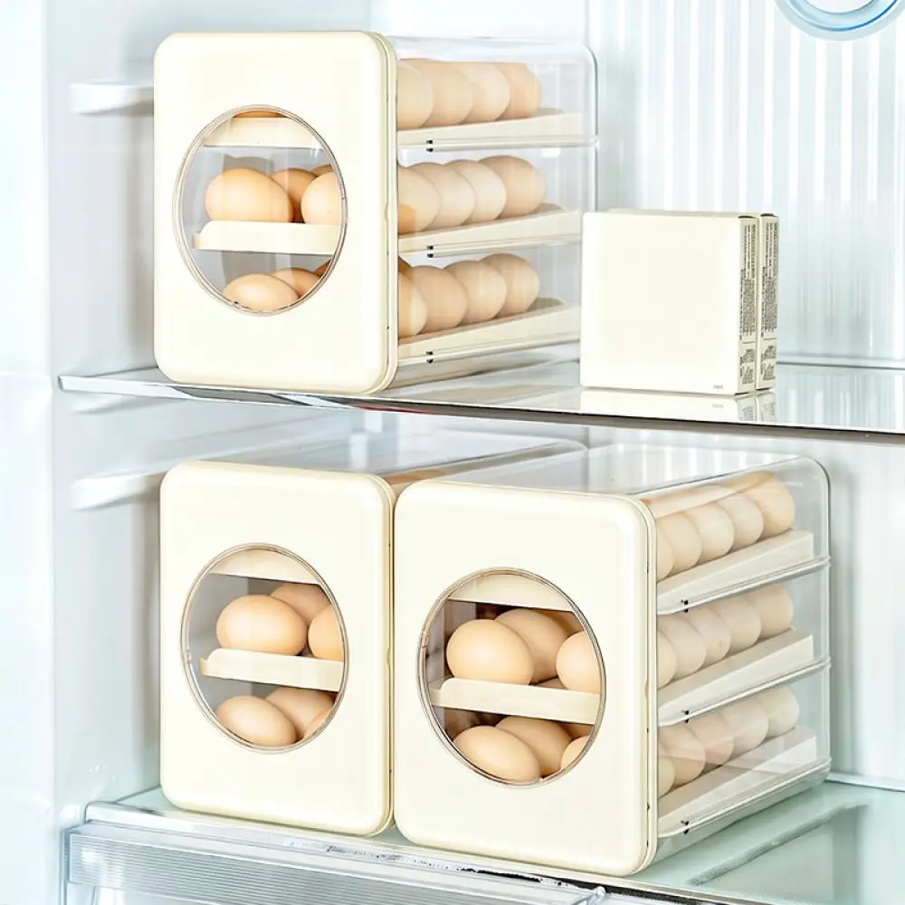 3 Tier Rolling Egg Dispenser Kitchen Fridge Storage Organizer Automatic Feeding Tray Space Saving Plastic Box Rack